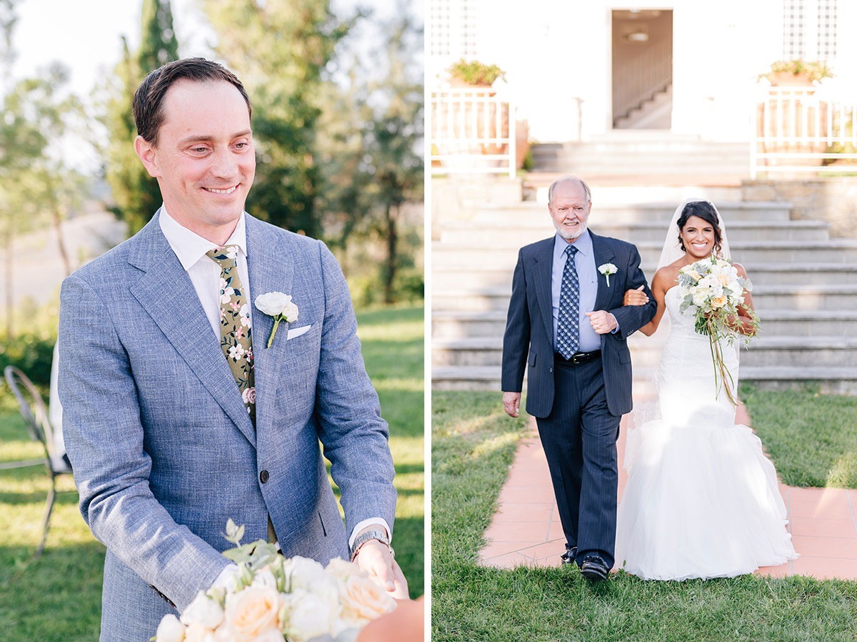 Walking down the aisle in an outdoor ceremony