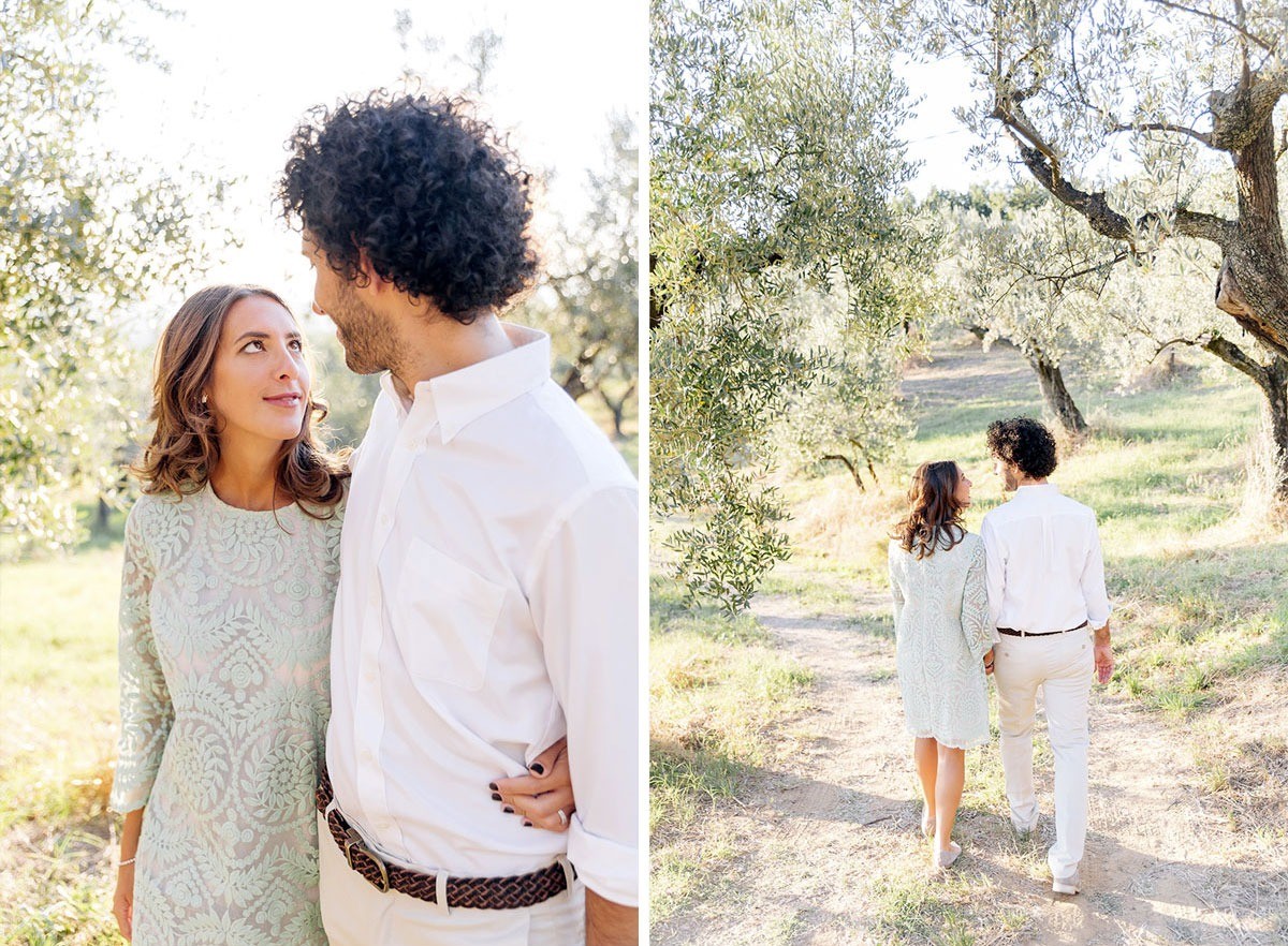 Photos during engagement photo session under the olive trees