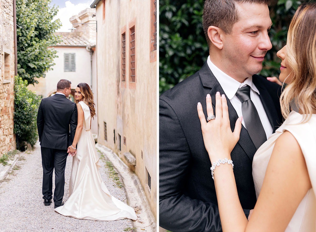 Loving wedding couple in Siena