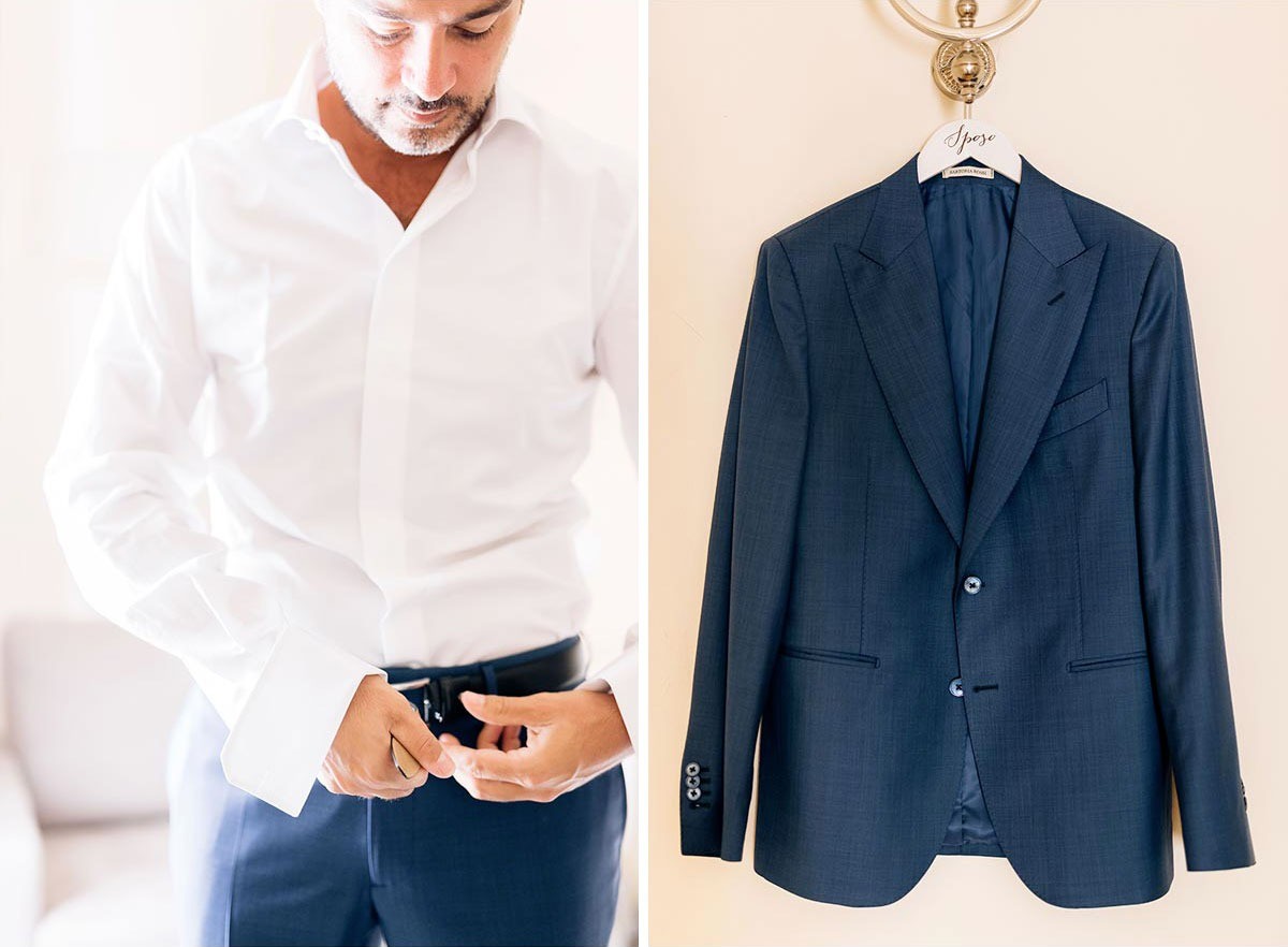 Groom's blue suit in Tuscany