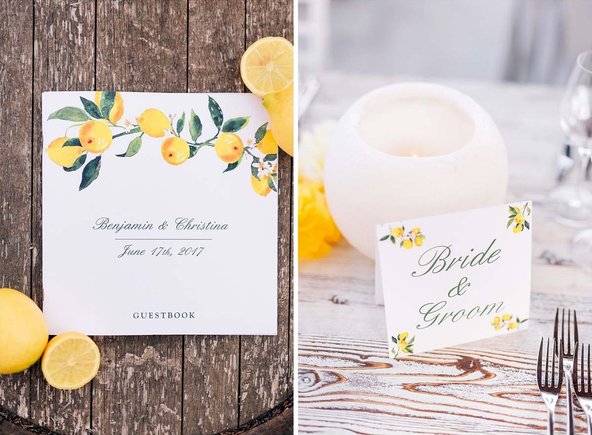 Lemon-inspired wedding menu for a rustic wedding in Tuscany