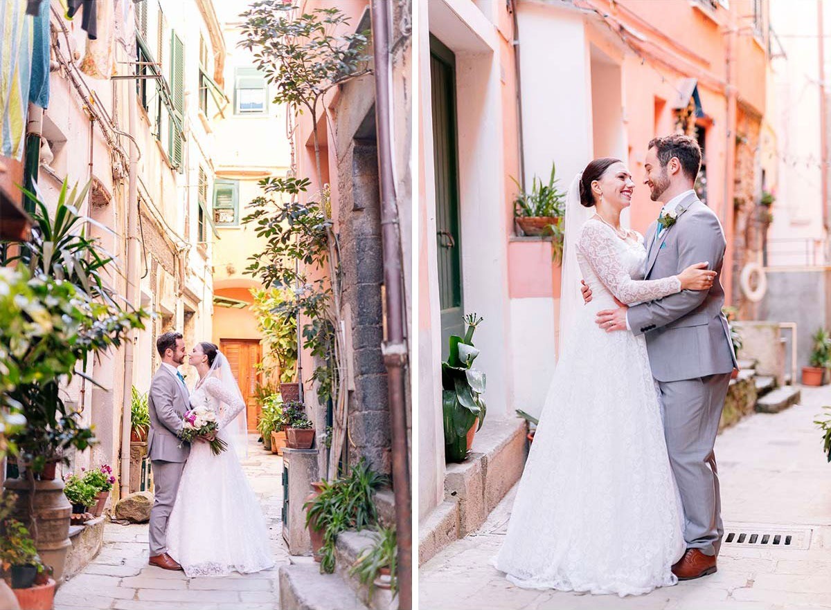 Romantic photos of bride and groom in Cinque Terre
