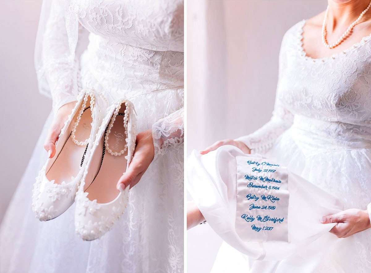 Romantic wedding shoes and details of the dress in Vernazza Cinque Terre