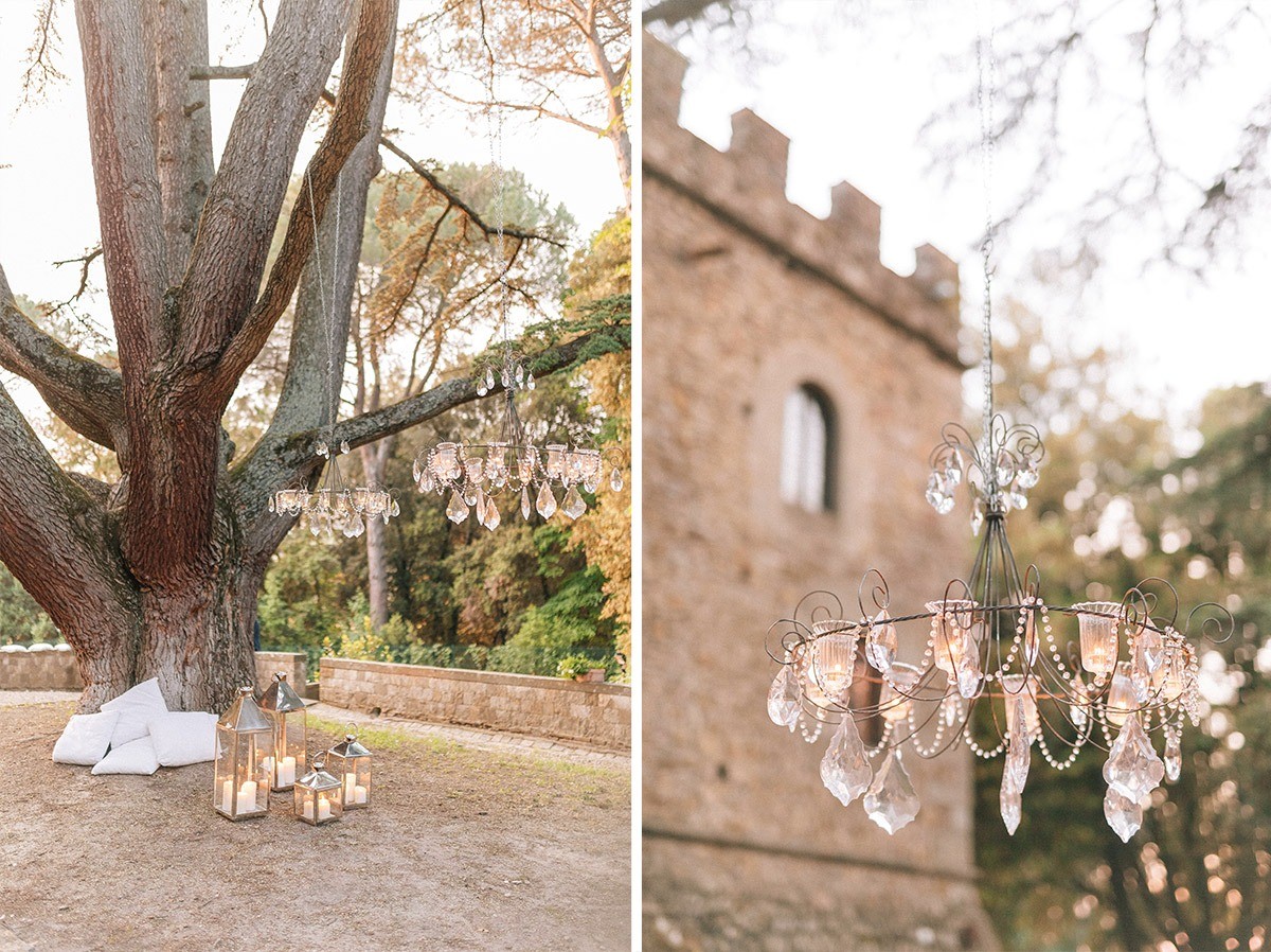 Elegant castle wedding details in Tuscany