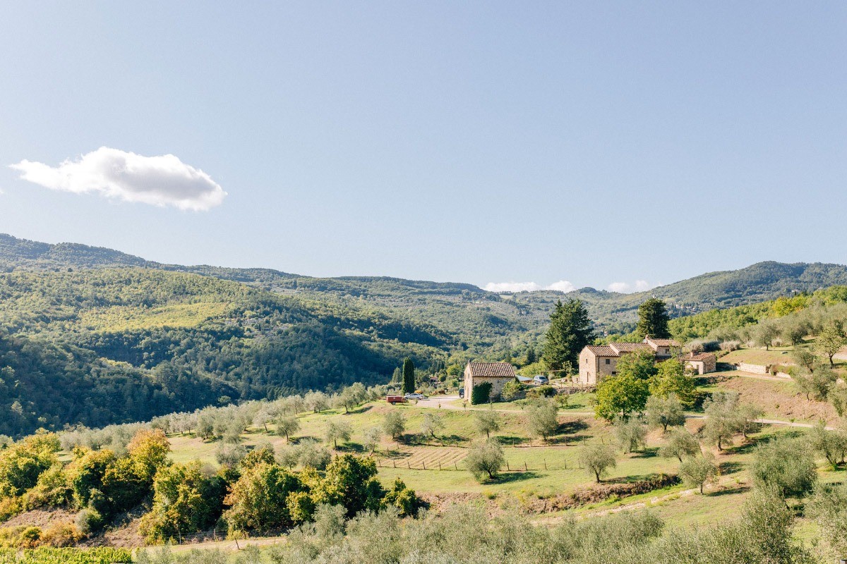 View of Tuscan hills near Castello del Trebbio
